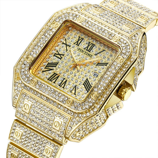 Gold Iced Out Wristwatch Men's Women's Necklaces, Bracelets Watches Jewelry Buy Now